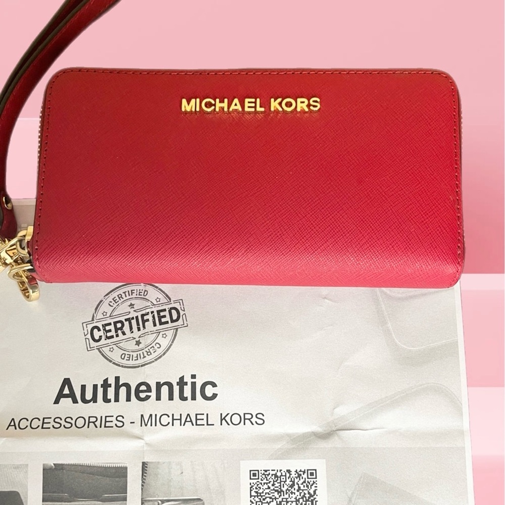 Michael Kors Red and Gold Wristlet w/COA - Picture 3 of 4